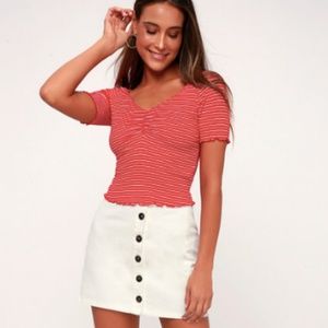 Lulus Red and White Striped Crop Top Size S